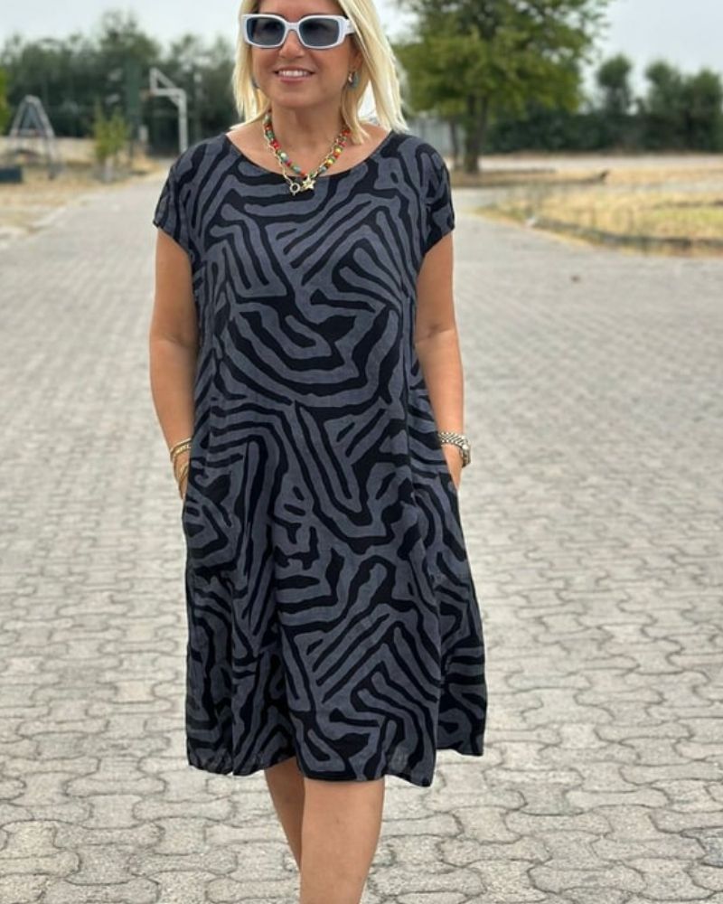 Nelia™ – Letnia sukienka z okrągłym dekoltem i nadrukiem